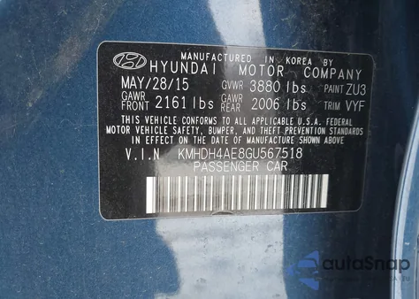 2016 Hyundai Elantra Value Edition z USA, uszkodzony, nr VIN KMHDH4AE8GU567518